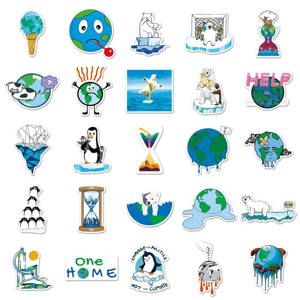50 Global Warming Graffiti Stickers for Kids - Environmental Protection, Decoration, and Skateboard/Luggage Personalization