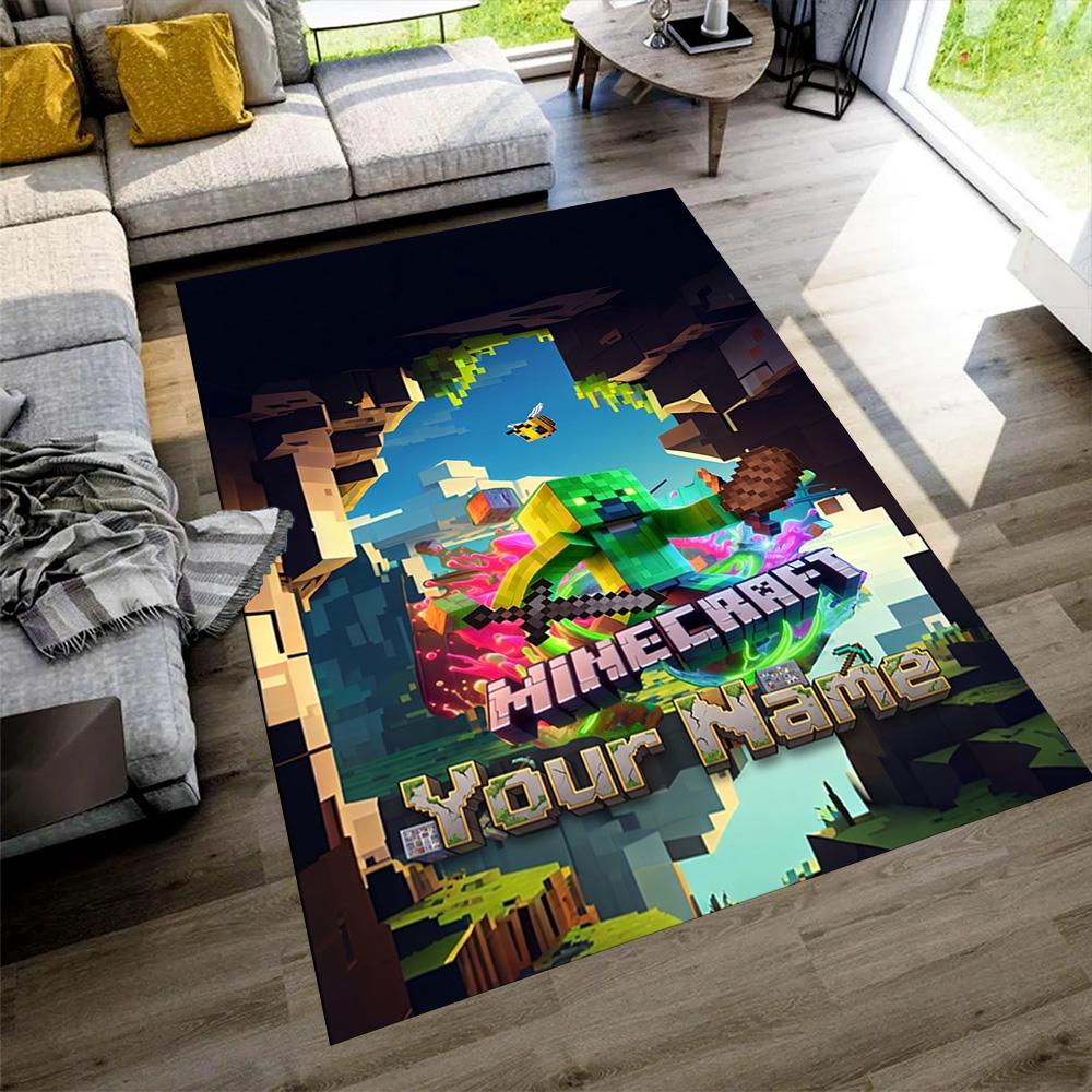 Minecraft Personalized Name Area Rug Suitable for Entryway Bedrooms Game Room Living Rooms Anti-slip Rug Decorate Offices Best for Christmas