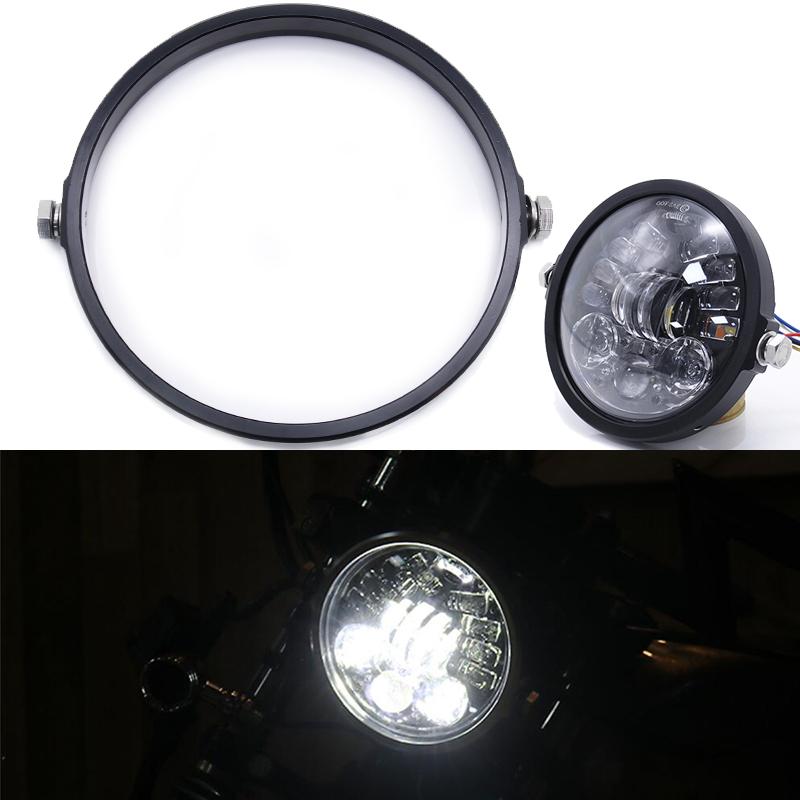 Universal 5.75 Inch Aluminum Round Headlight Housing Headlamp Trim Ring Mount Bracket Motorcycles