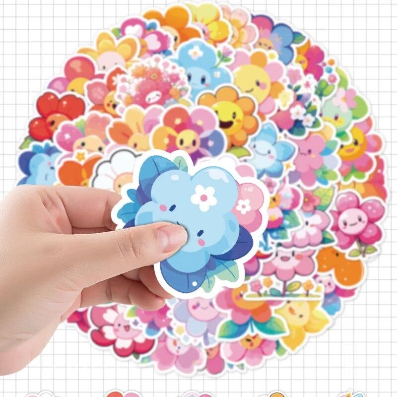 10/50pcs Kawaii Flower Stickers Cute Sunflower Rewards Graffiti Stickers for DIY Luggage Laptop  Bicycle Sticker