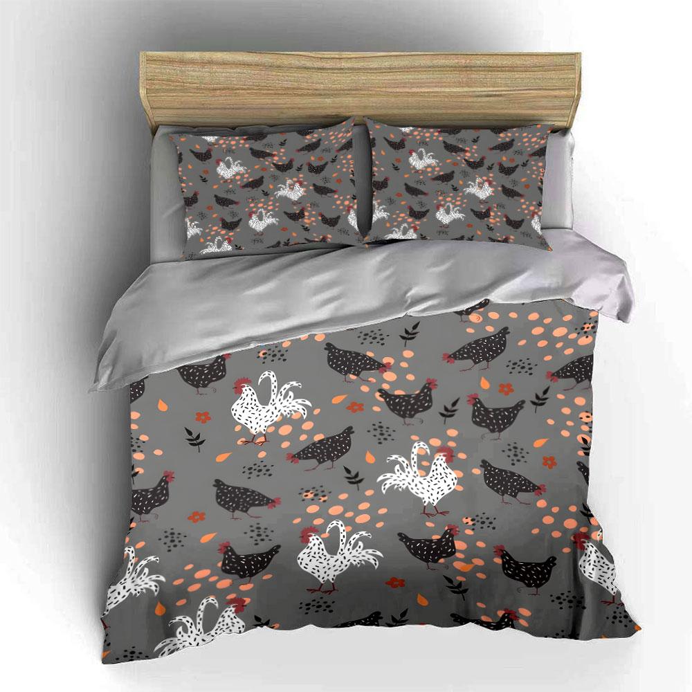 Farmyard Chicken Pattern Bedding Duvet Cover Set (1*Duvet Cover 2*Pillowcases, without duvet insert)