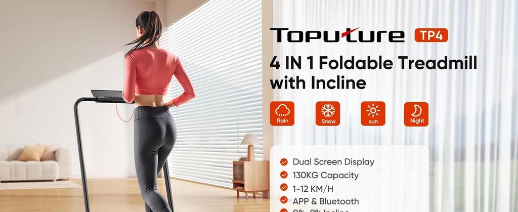 2026 Treadmill TP4 4in1 Faltbares Laufband, 12km/h, 9% Neigung, 2,5 PS Motor, Fernbedienung & LED Display, Platzsparend for Home & Office