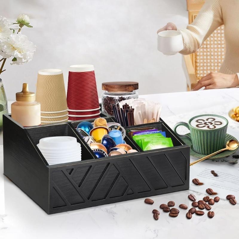 Multipurpose Coffee Organizers with Engraved Designs Portable Accessory for Creating Clean Coffee Bar Environment