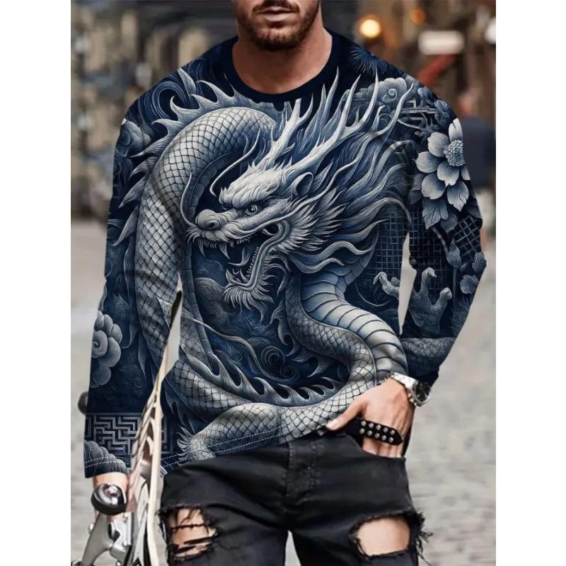 T-shirt da uomo a maniche lunghe stampata in 3D, top da uomo comodo, traspirante e versatile