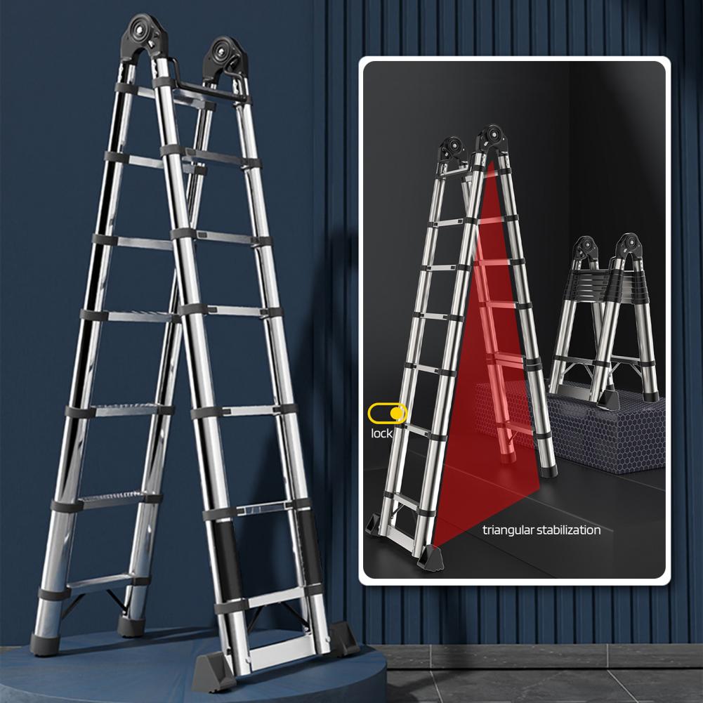 Telescoping Extension Ladder Stainless Steel Folding Telescopic Ladder with Locking Mechanism Multi-Purpose Collapsible Ladder