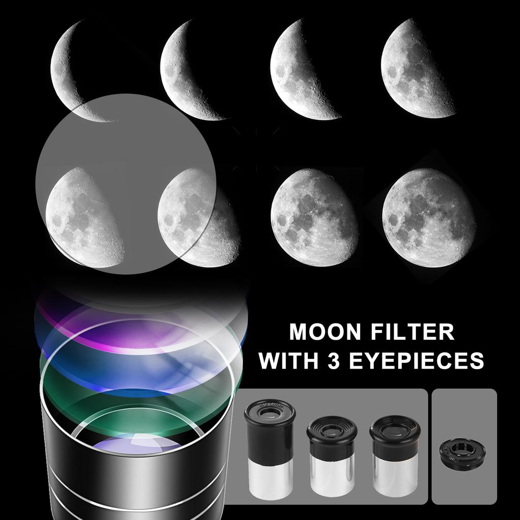 70mm Astronomical Telescope 150X High Power Monocular Telescope Refractor Spotting Scope with 5*24 Finder Scope Tripod Moon Filter 3X Barlow Lens for