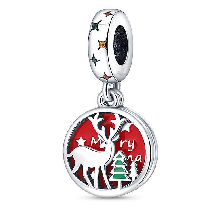 Weihnachtsthema Serie Weihnachtsbaum Glocke Schneeflocke Perlenanhänger Weiß 925 Silber Zubehör Perlenarmband Schmuck Geschenk