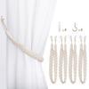 Lewondr Curtain Set of Braided Rope Easy with Beige Tassels, 4, Style, Installation, Hooks,