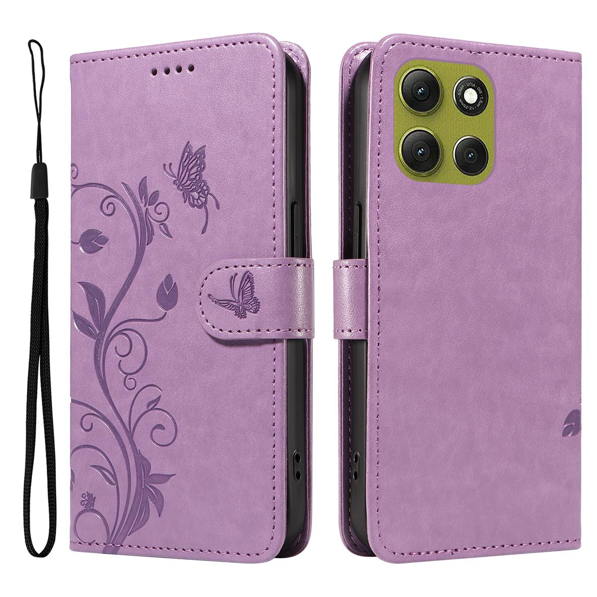 

For Motorola Moto G86 5G/G86 Power 5G PU Leather Cases Flower Pattern Wallet Stand Phone Cover with Strap Light Purple