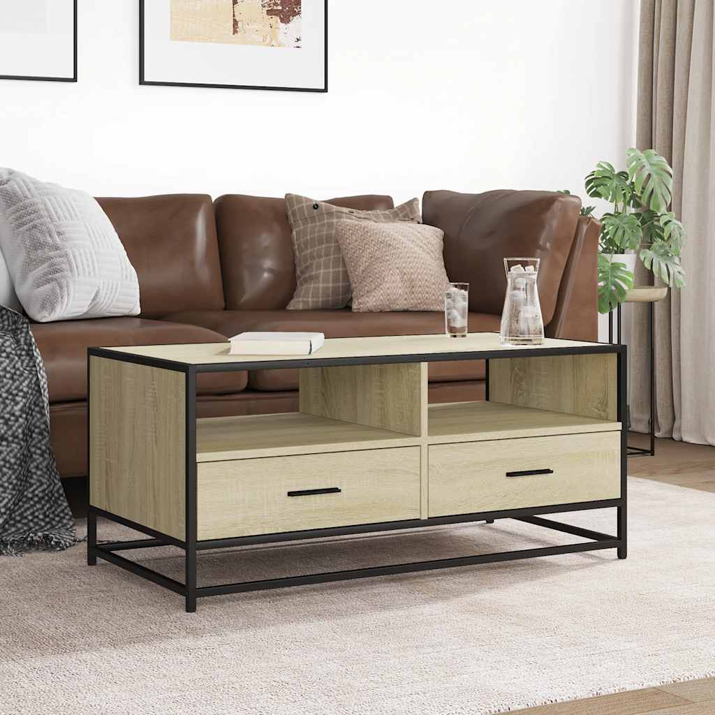 Coffee Table Sonoma Oak 100x50x45 Cm Particleboard and Metal