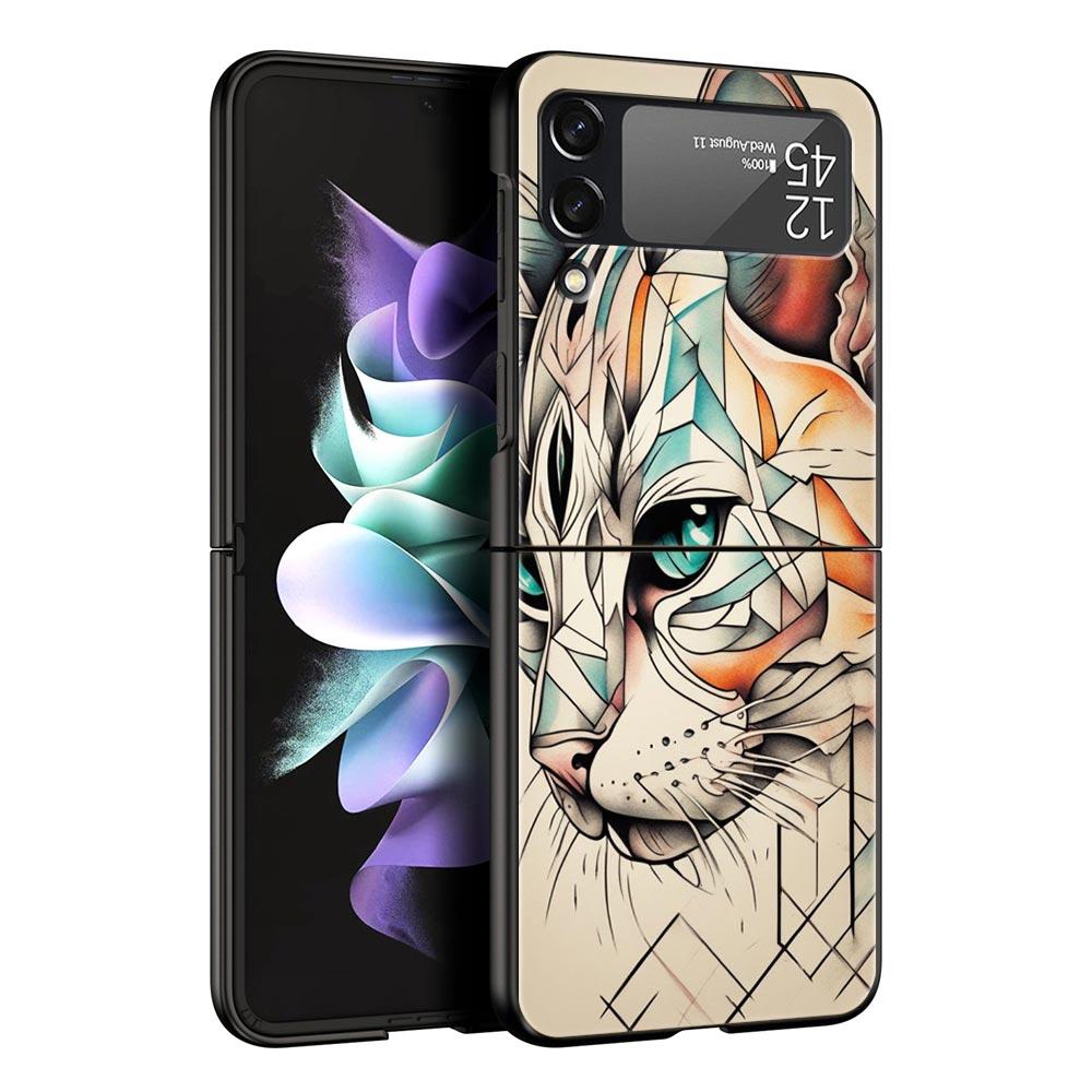 Abstract Creative Cute Cat Line Pattern Hard PC Phone Case For Samsung Galaxy Z Flip 7 6 5 4 Black Cover For Galaxy Z Flip 3 Bag