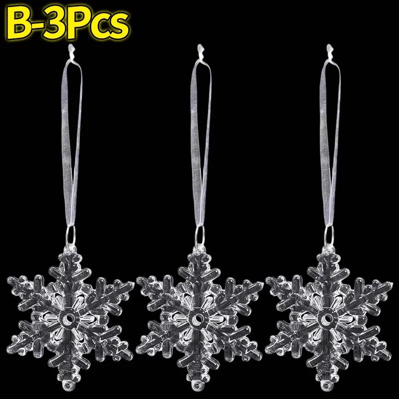 Clear Crystal Snowflake Icicle Pendants Acrylic Christmas Tree Ornaments Holiday New Year Home Party Hanging Decoration Supplies