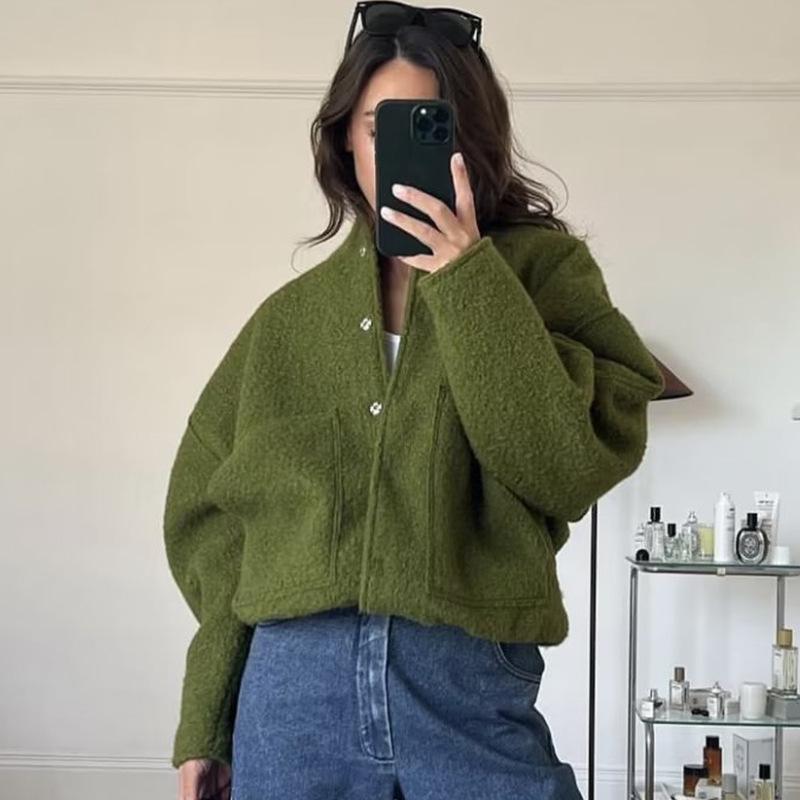 2023 Módní minimalistický vlněný kabát s dlouhým rukávem a kapsami pro podzim a zimu