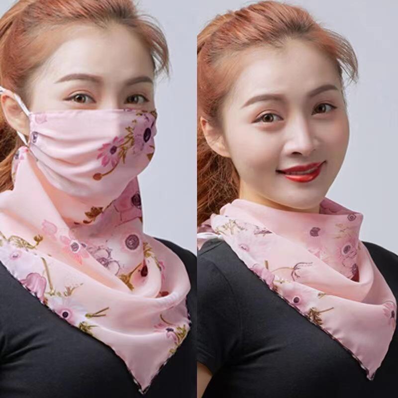 Women's Ice Silk Breathable Windproof Face Veil & Triangle Scarf with Ear Loops - Lightweight Neck Gaiter for Outdoor Use