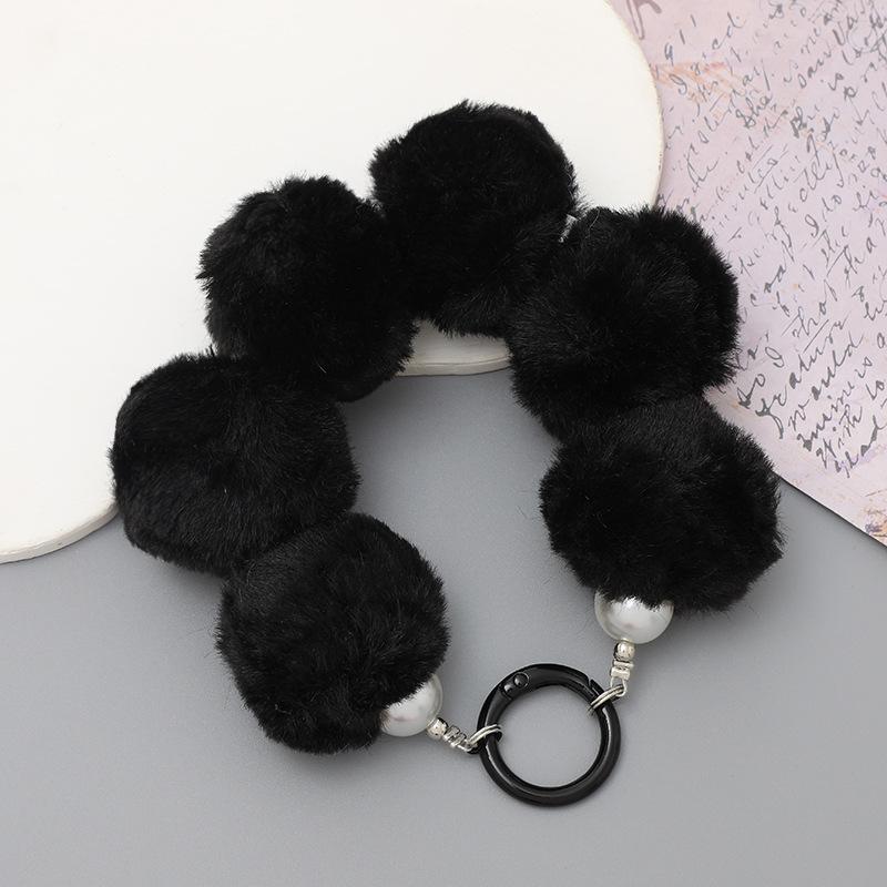 New Korean Version Plush Ball Pendant Handmade Bead Phone Pendant Short Wristband Anti Loss Chain for Women Bag Accessories