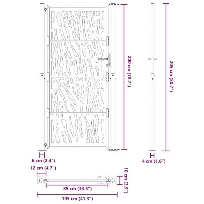 VidaXL Garden Gate Steel Weatherproof Design Traces, Fence Gate, Outdoor Gate, Metal Gate, 4100988