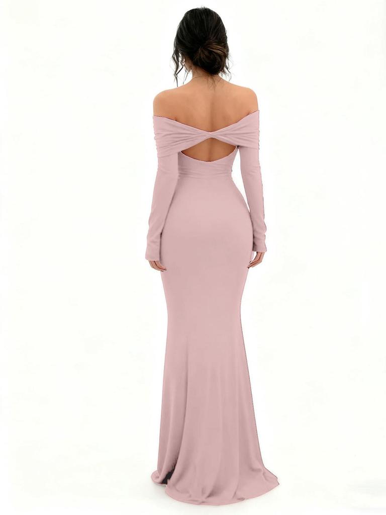 2026 Autumn One-Shoulder Slit Long Sleeve Slim Fit Socialite Dress