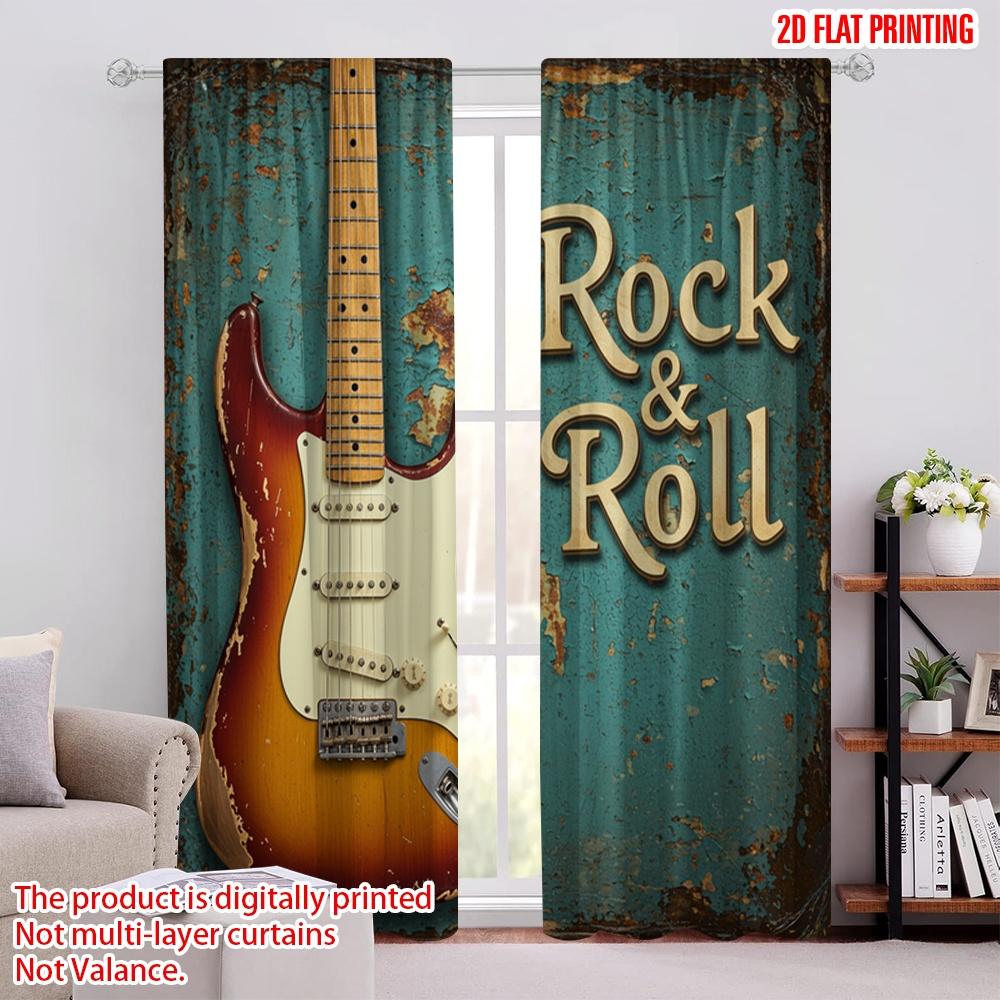 

2pcs,2D plane printing Pattern Curtains Vintage Guitar Rock Roll Polyester Woven (without rod) Decorations Inside Ldeal for Home 52.50 × 116.00 cm 2 pcs