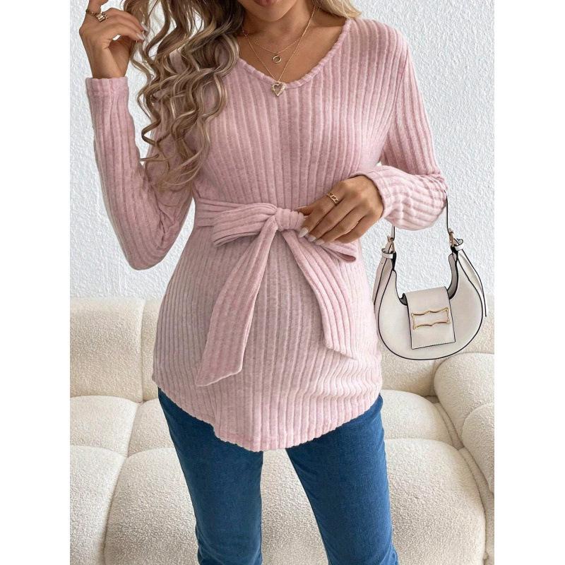 European V-Neck Tie Knit Top Extra Large