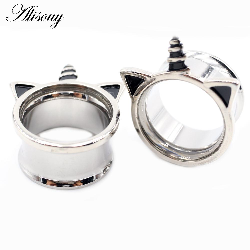 Alisouy 2PC Edelstahl Finger Blume Eule Fledermaus Ohr Tunnel Plug Flesh Expander Bahren Messgeräte Ohrring Piercing Körper Schmuck
