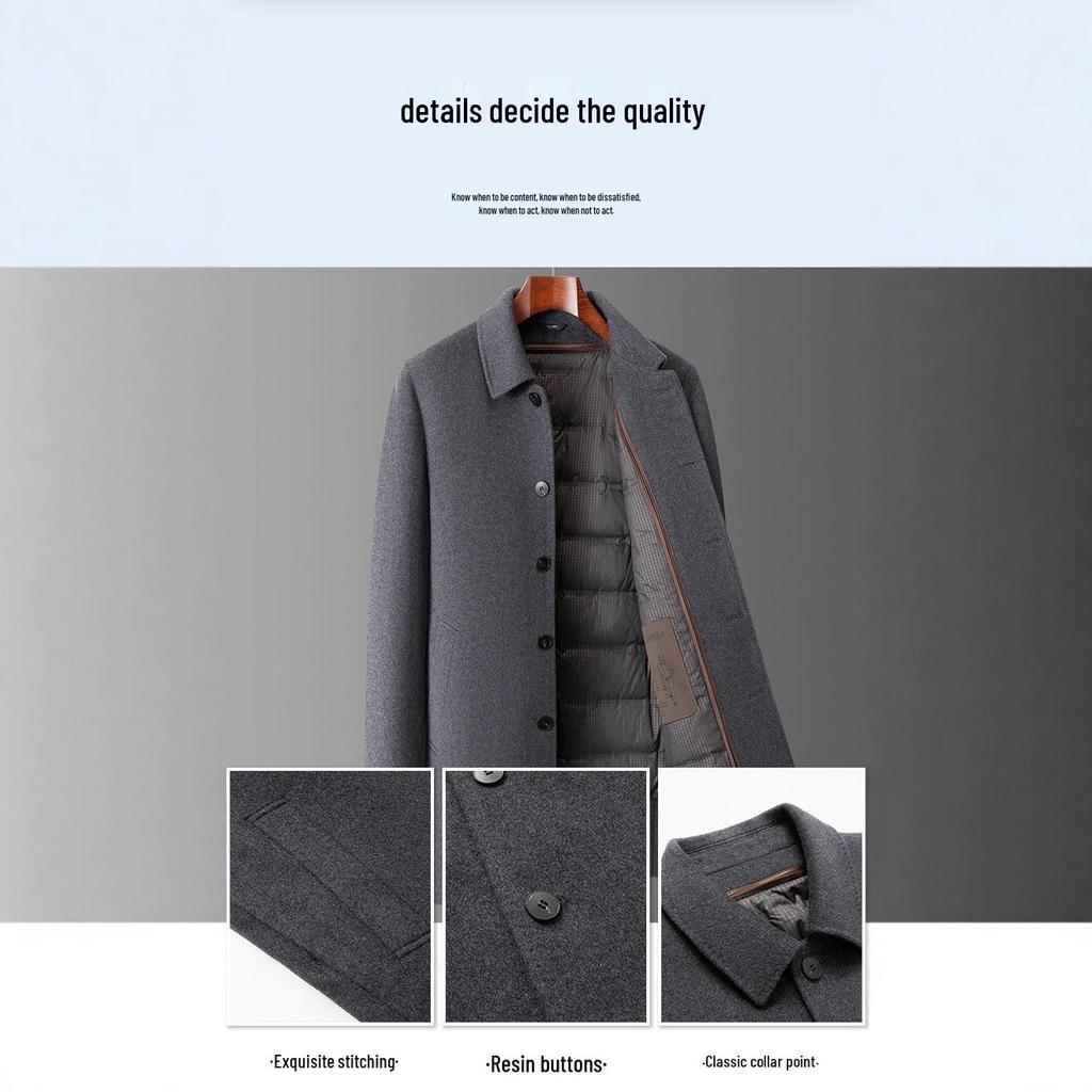 Herren Mittellanger Doppelseitiger Kaschmirwollmantel - Herbst/Winter Verdickter Papas Leichter Business-Übermantel