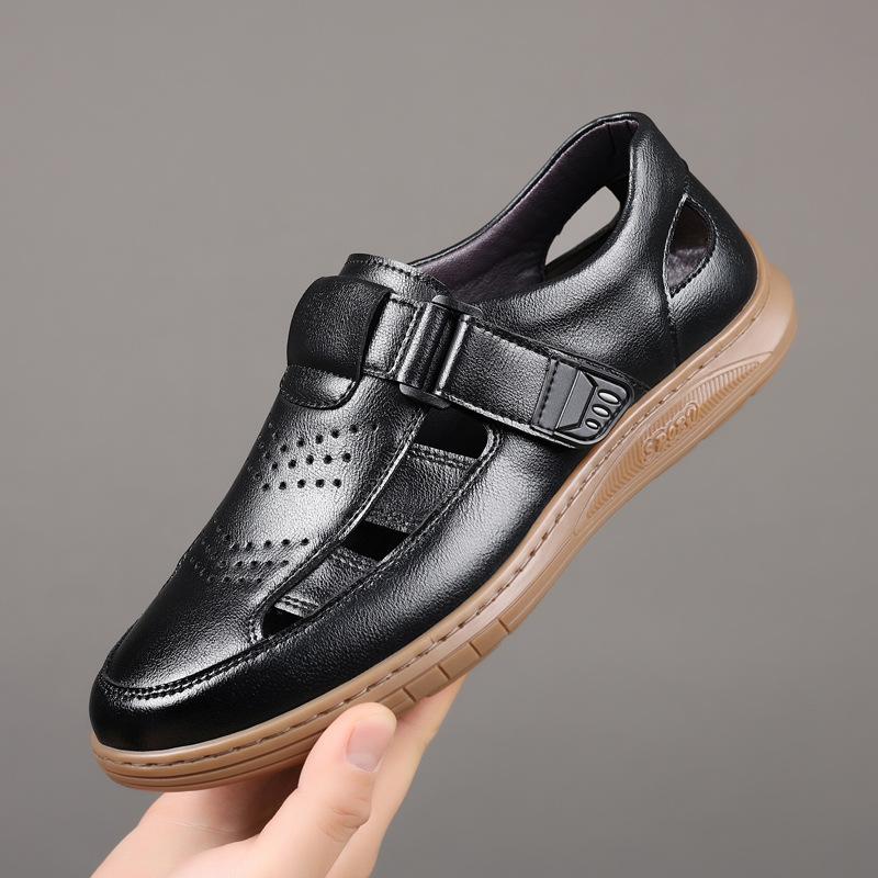 Fashion 2025 Summer New Solid Color Leather Sandals for Men Fashion Casual Designer Beach Shoes Male Beef Tendon Sole Shoes Man