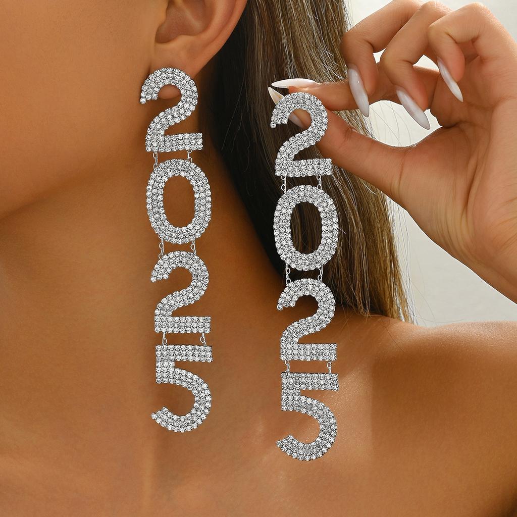 2025 New Wind Stud Earrings Women's Personality Digital Design Diamond Earrings Fashion Versatile Earrings