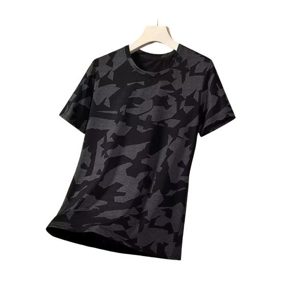 Summer Men T-shirt Round Neck Short Sleeves Thin Quick-drying Loose Camouflage Print Pullover Mid Length Casual Daily Wear Sport Travel Top