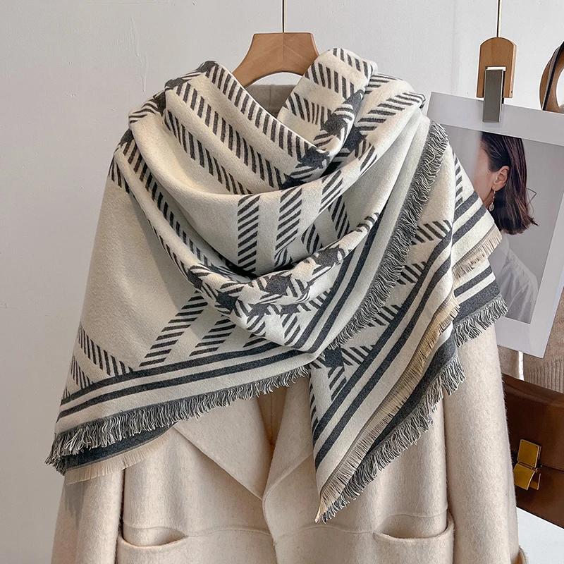 2025 Luxury Brand Winter Women's Cashmere Scarf - Abstract Printed Tasseled Shawl Wrap, Pashmina Bandana & Elegant Poncho