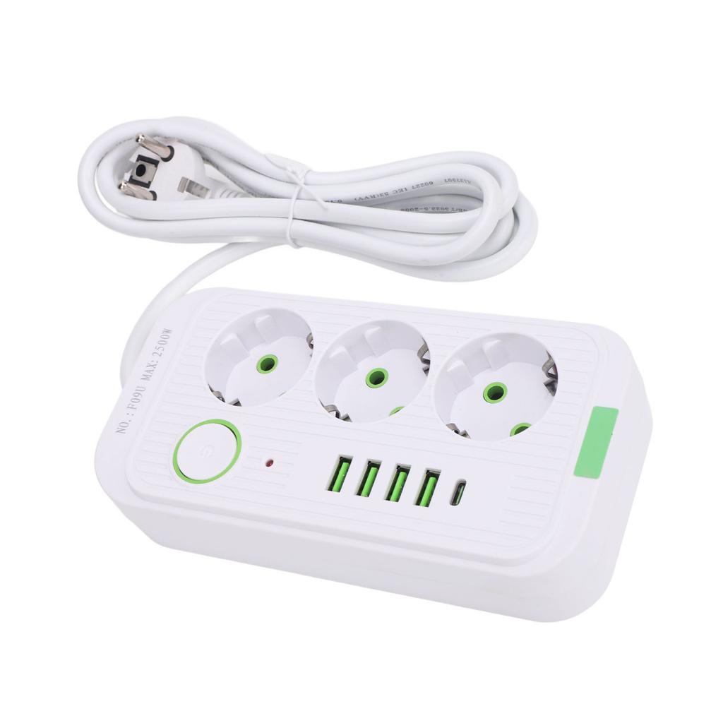 Europäische Steckdosenleiste 3 Steckdosen 4 USB 1 Typ-C-Anschluss Wandmontierbarer Stromverteiler mit 2m Kabel