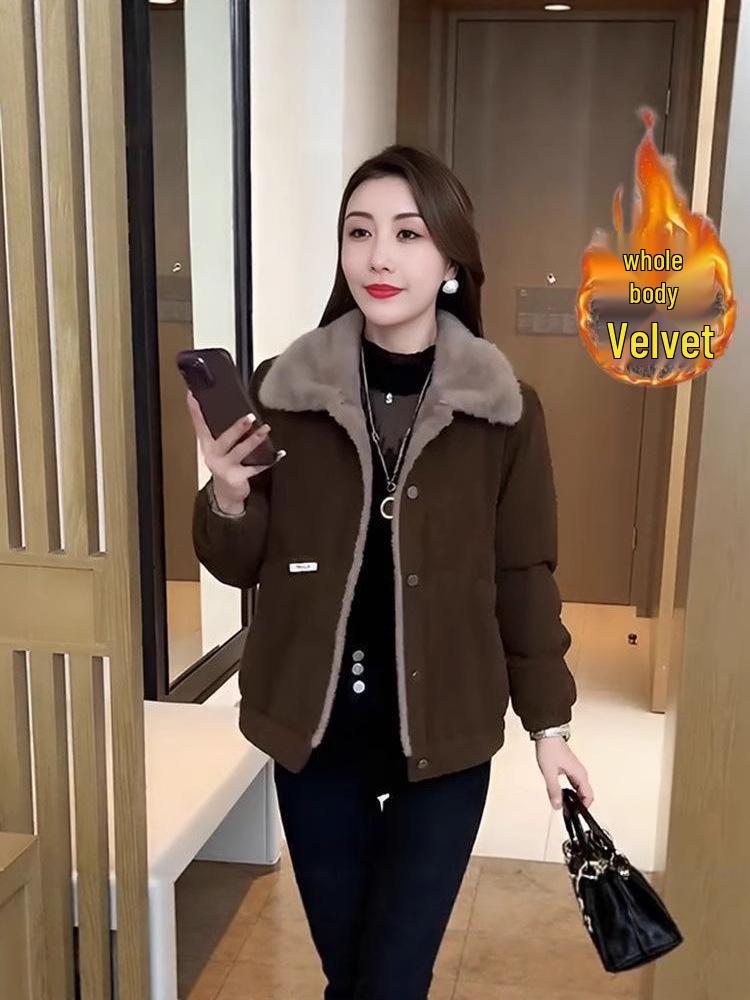 Jaqueta de Veludo Cotelê Feminina de Inverno: Forrado com Fleece, Quente, Fashion, Versátil, Corte Amplo, Emagrecedor, Cobre a Barriga, Estilo Maternidade.