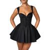Tief ausgeschnittenes rückenfreies Mini-Korsettkleid für Damen mit Rüschensaum, ärmellos, A-Linie, Party-Club-Kleid