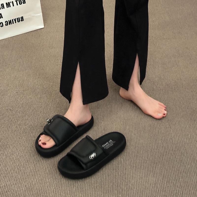 High-End Xiaoxiangfeng Ein-Wort-Slipper für Damen 2025 Sommer Dicksohlige Außenbekleidung Klettverschluss Lässige Weichsohlen-Strandsandalen