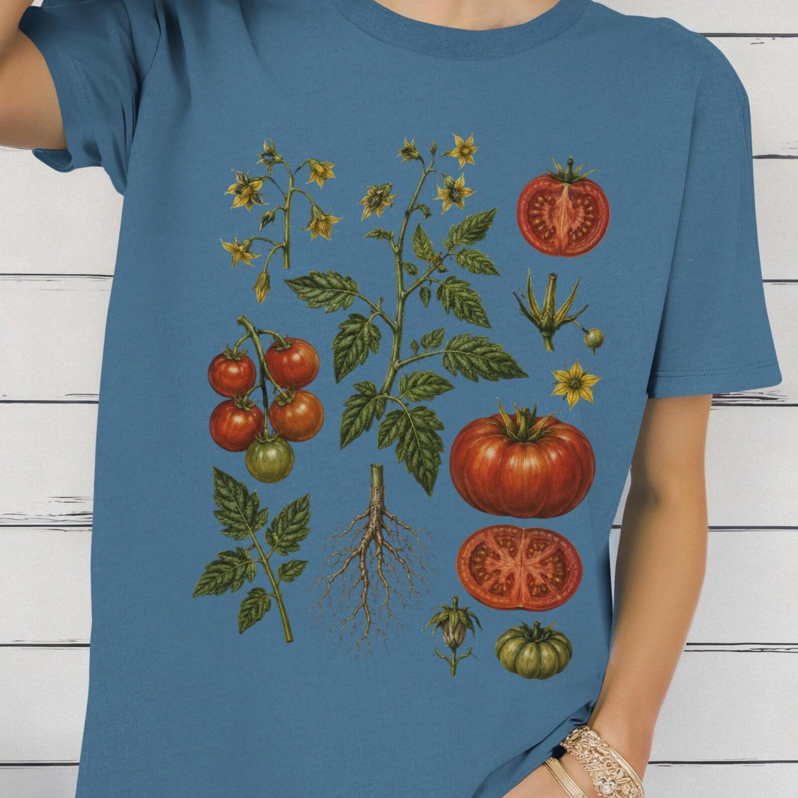 Pressed Botanical Shirt, Tomato Plant Tee, Garden Vegetable T shirt, Heirloom Tomato Shirt, Kitchen Garden Tee 2XL