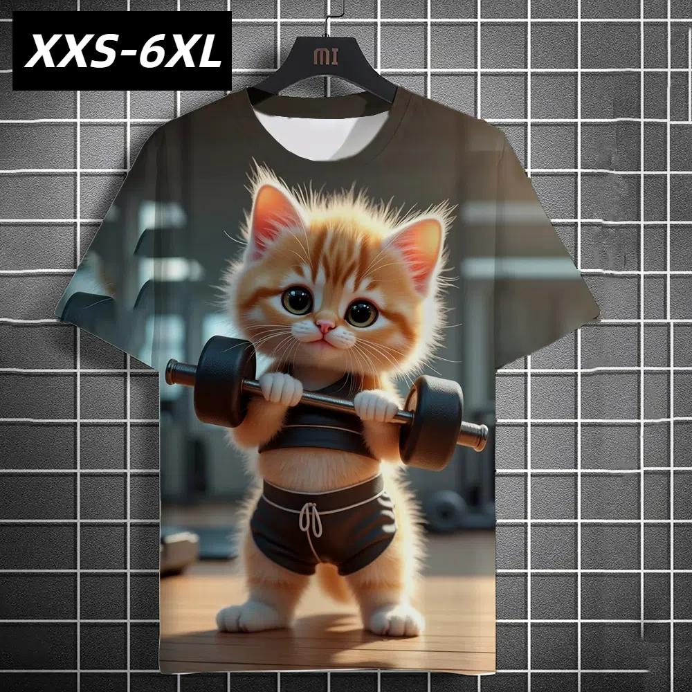XXS-6XL Übergröße Lustiges Herren-T-Shirt Katzen-Print Kurzarm Tops T-Shirts Sommer Herrenbekleidung Street Casual Lustiges Tier-T-Shirt