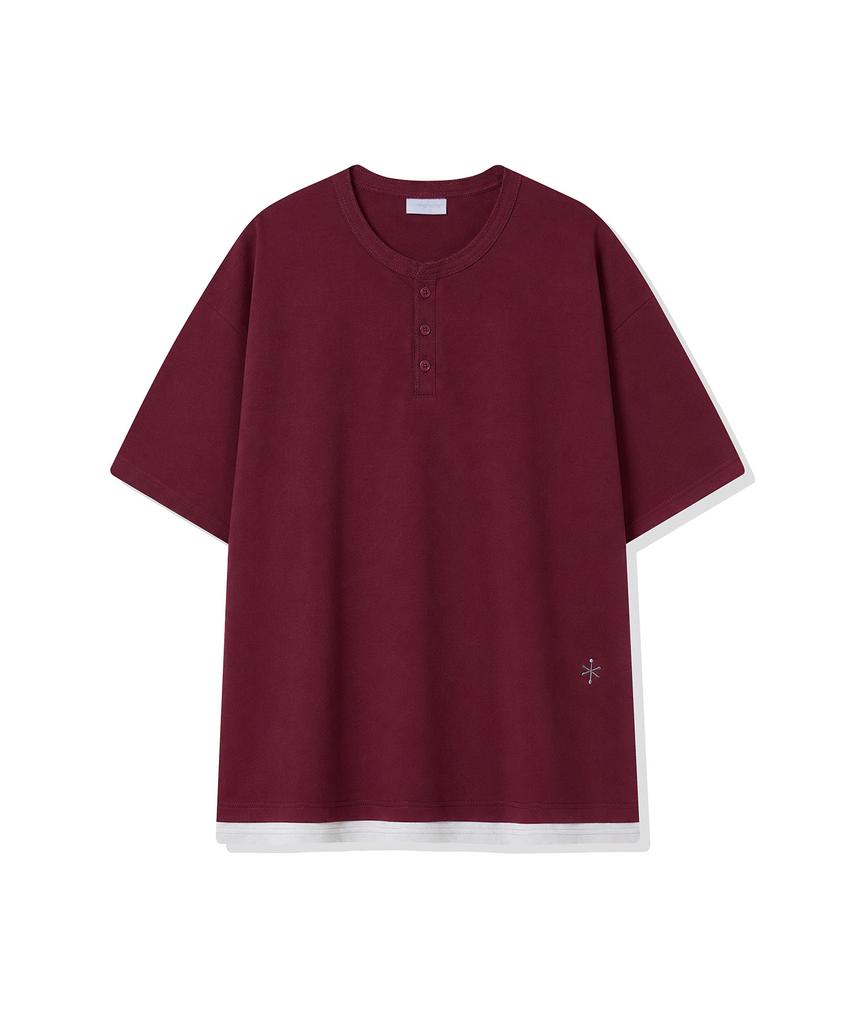 CGP Henley Neck Layered Short Sleeve T-Shirt - Burgundy