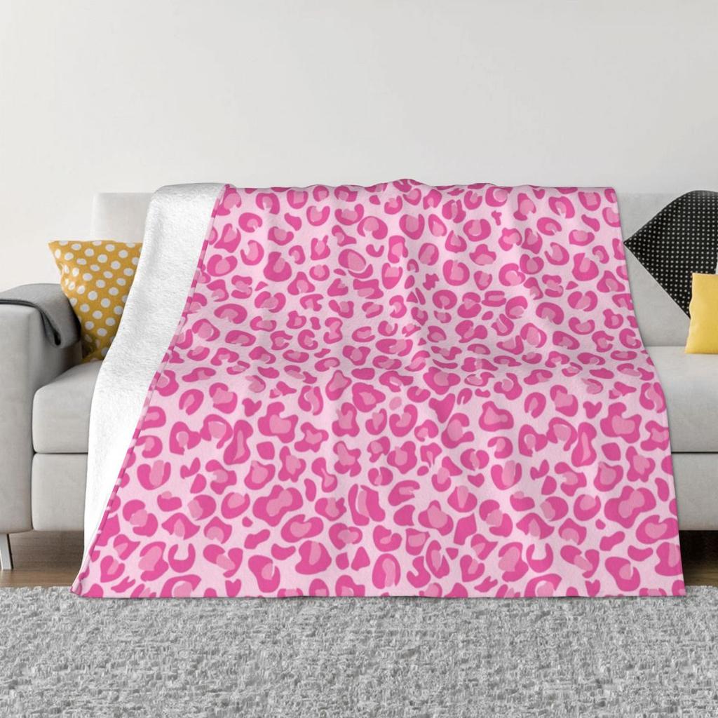 Pink Leopard Print Knitted Blanket Flannel Cheetah Animal Spot Ultra-Soft Throw Blanket for Bedding Couch Bed Rug