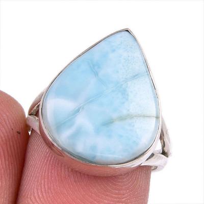 Natural Republic Larimar Gemstone 925 Solid Silver Jewelry Ring Size 6.5 P9Z45