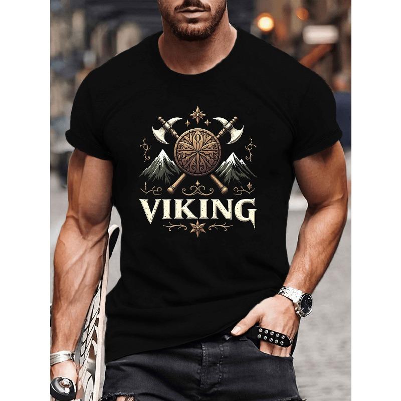 Men s Viking Norse Warrior T-Shirt - Viking Ship, Swords & Rune/POHB Rune designs suitable for Norse History Events, Casual Crew Neck Short Sleeve S чёрный