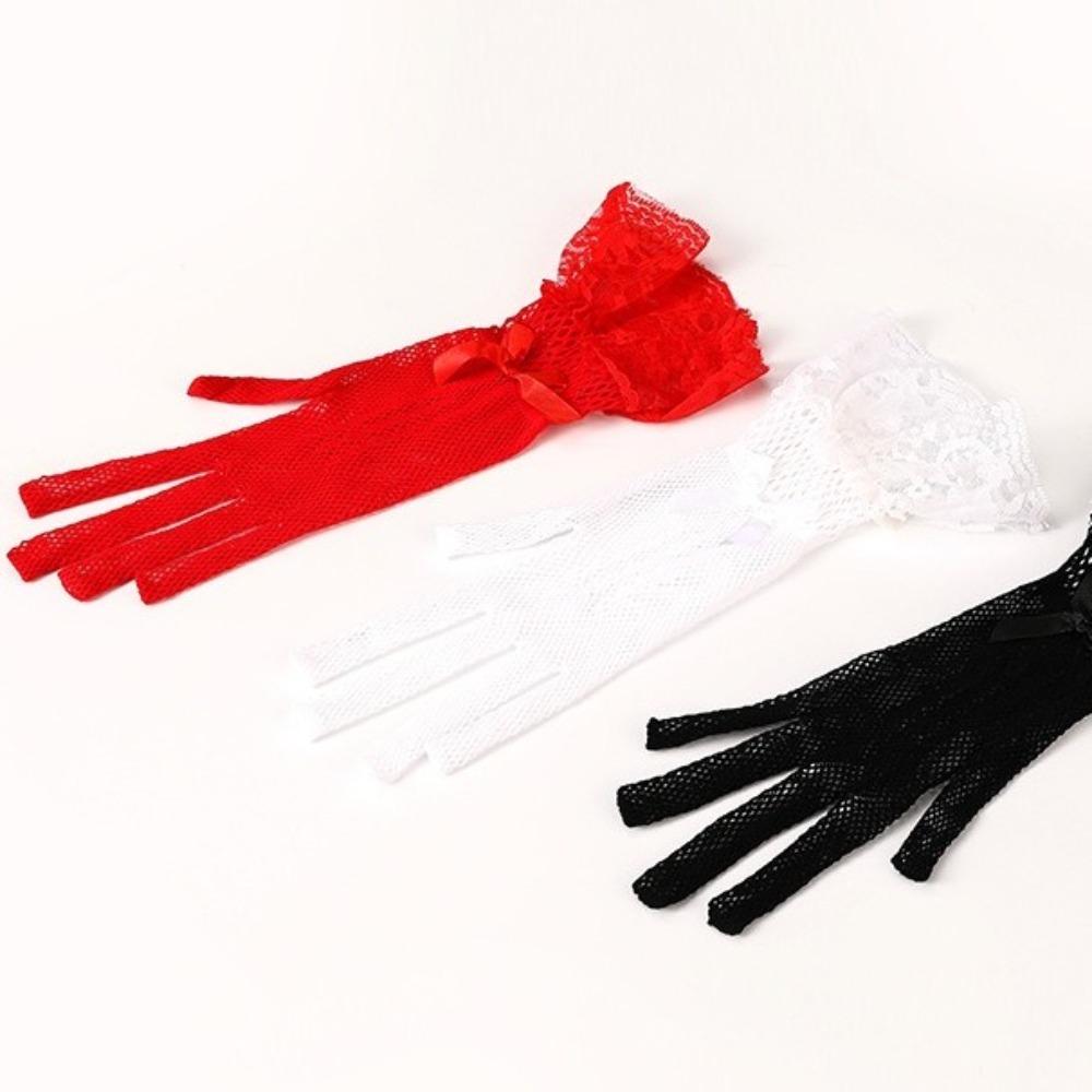 Short Women Lace Mesh Gloves Thin Etiquette Dress Gloves Holiday Princess Birthday Party Gloves