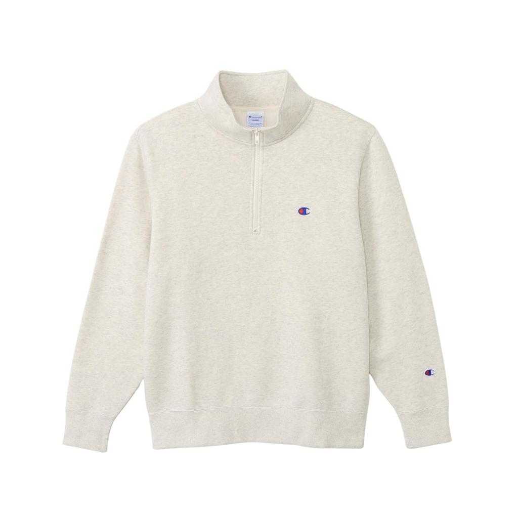 Champion Oatmeal Cotton USA Long Sleeve Sweatshirt with Logo Men's Half-Zip One-Point (C8-Y015Z)