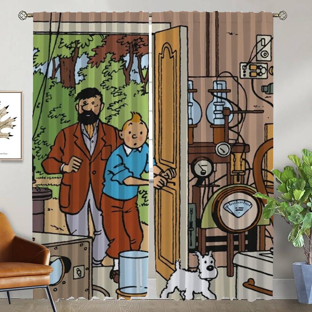 

Elegant Room Curtains Camera Tin Tines Halloween Decoration Curtain Panel Partition Shades Living Child Light Blocking Made Of Polyester W100*H130(CM)-Rod Pocket&2PCS