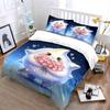 3Pcs Kawaii Star Bedding Set Cute Star Character Holding Pink Flowers Print Duvet Cover + 2 Pillowcases Magical Kids Decor