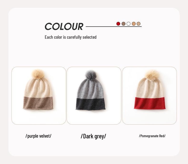 Women's High-End Cashmere Knit Pom-Pom Hat - 2025 Autumn/Winter Collection