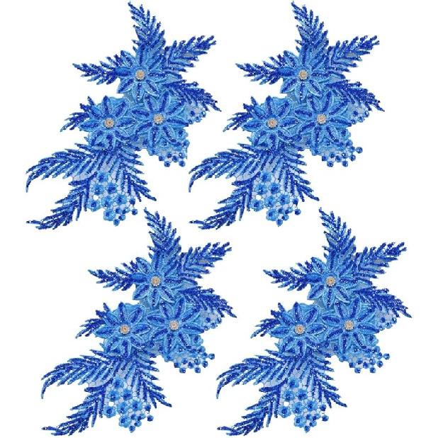 4er-Pack 3D-Blumen-Pailletten-Applikation mit Strass-Glitzer-Perlen-Stickerei, Stoff-Spitzenbesatz für Hochzeit, Brautkleid, Kleid, Tasche, Kissen
