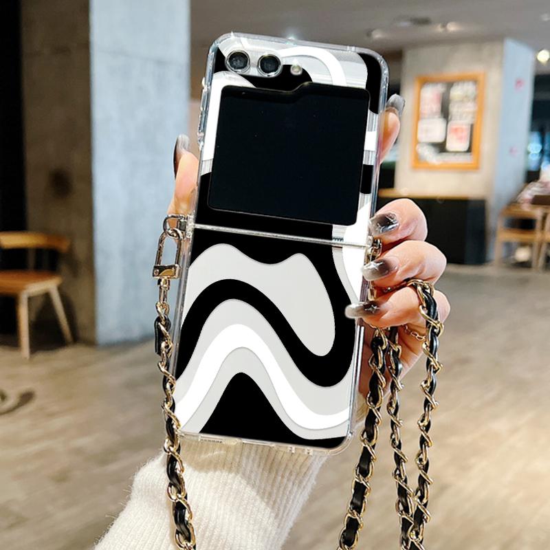 Wave Pattern Crossbody Lanyard Case For Samsung Galaxy Z Flip 7 6 5 4 5G Soft Folding Phone Cover For Galaxy Z Flip7 Flip5 Flip3
