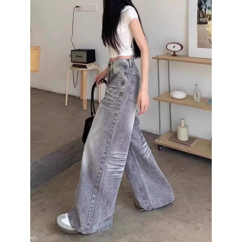 2026 High-Waisted Wide-Leg Distressed Slim Fit Denim Pants Women Retro Style Comfortable Stretch Jeans