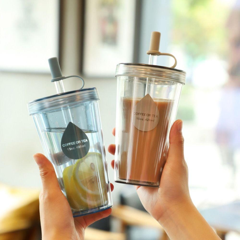 Reusable Plastic Tumbler Cup with Lids Straw Bottle Leak Proof Iced Coffee Cups  Drinkware