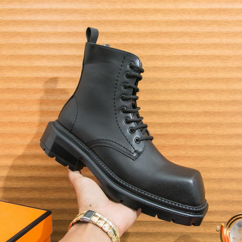 European & American Plus Size Men's Autumn High-Top Martin Boots – British Style Retro Motorcycle Leather Boots with Height Increase