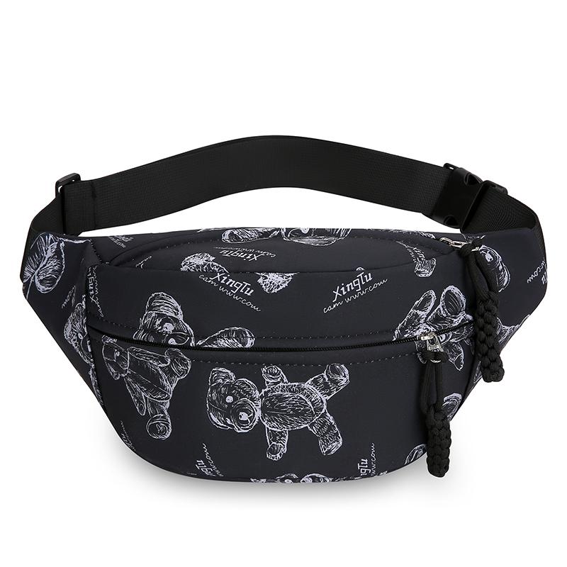 Unisex Bear Print Fanny Pack – Waterproof Nylon Waist Bag for City Walks, Lightweight & Adjustable